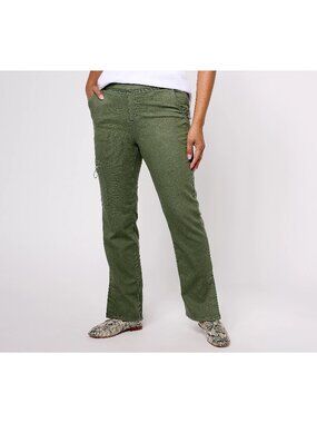Denim & Co. Adaptive Jeans XL Comfy Knit Patch Pocket Straight Leg Dark Olive